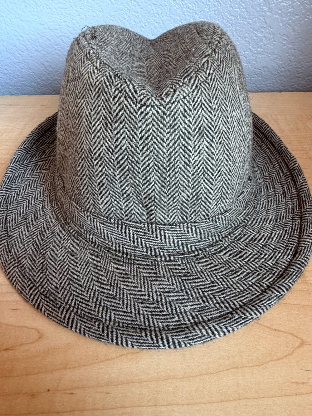 Herringbone Fedora Hat in Tan and Black